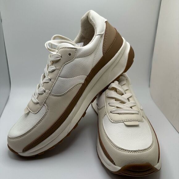 CUSHIONAIRE Women's lace up Sneaker +Comfort Foam 9 WHITE/TAN - Picture 7 of 7